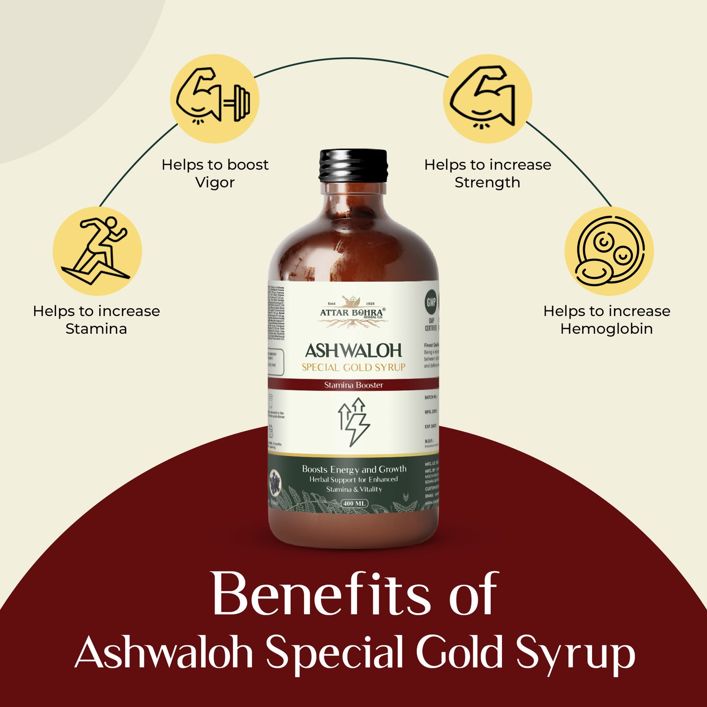 Ashwaloh Special Gold Syrup (400ml) | For Energy | For Height