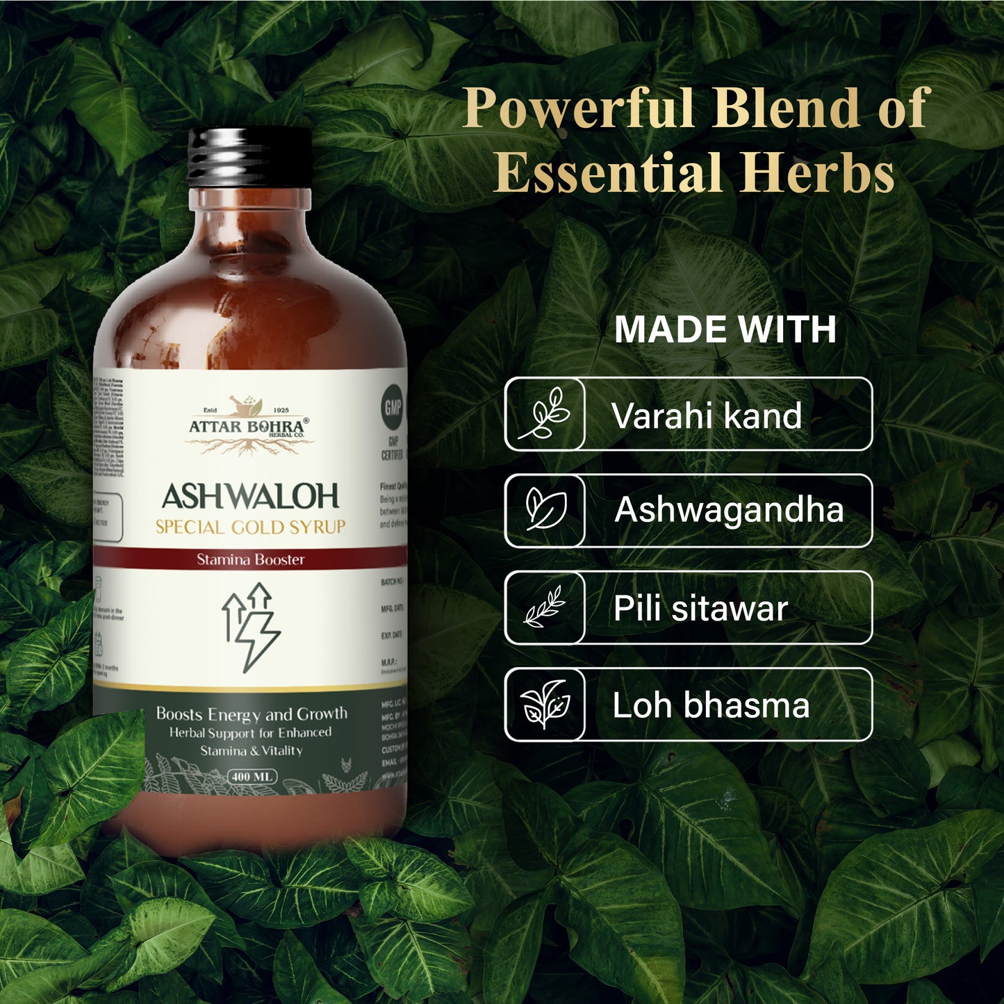 Ashwaloh Special Gold Syrup (400ml) | For Energy | For Height