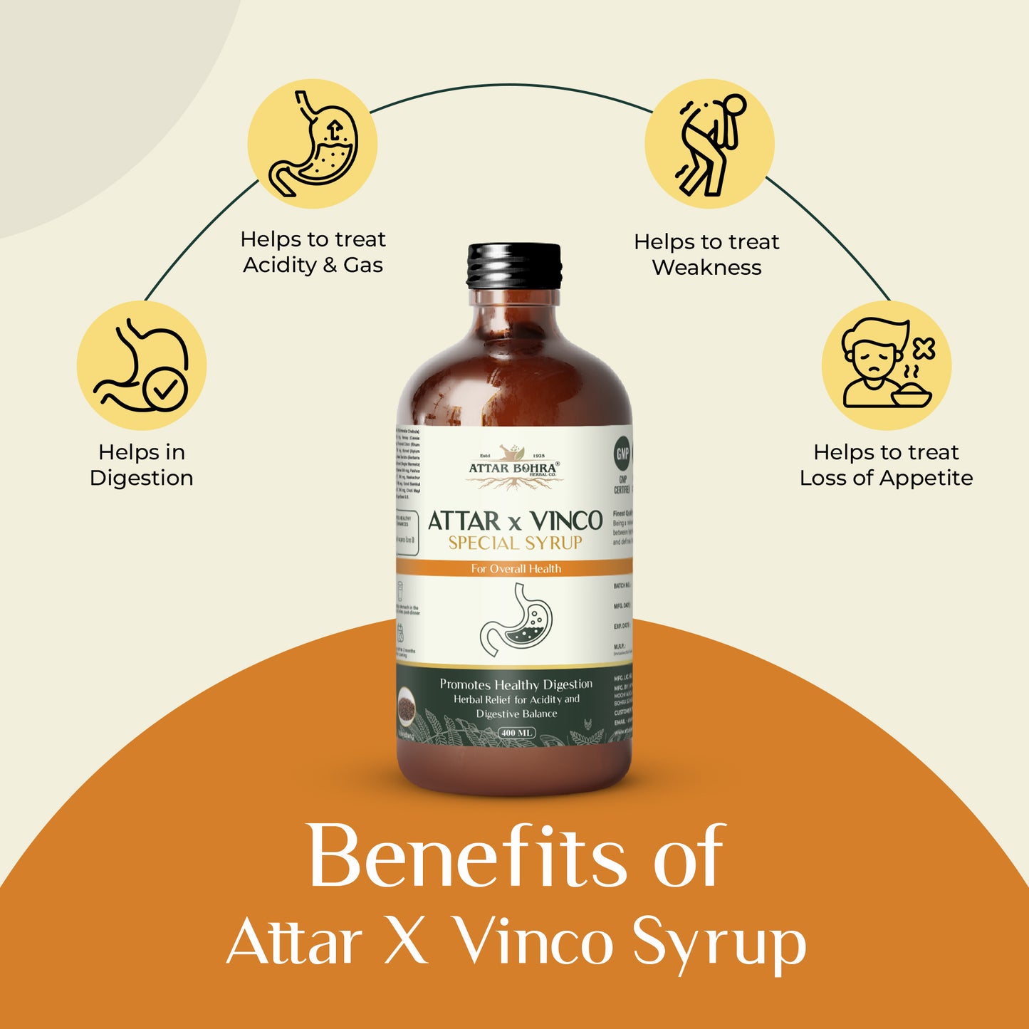 Attar x Vinco Special Syrup (400ml) | For overall health | Digestion | Gas | Acidity