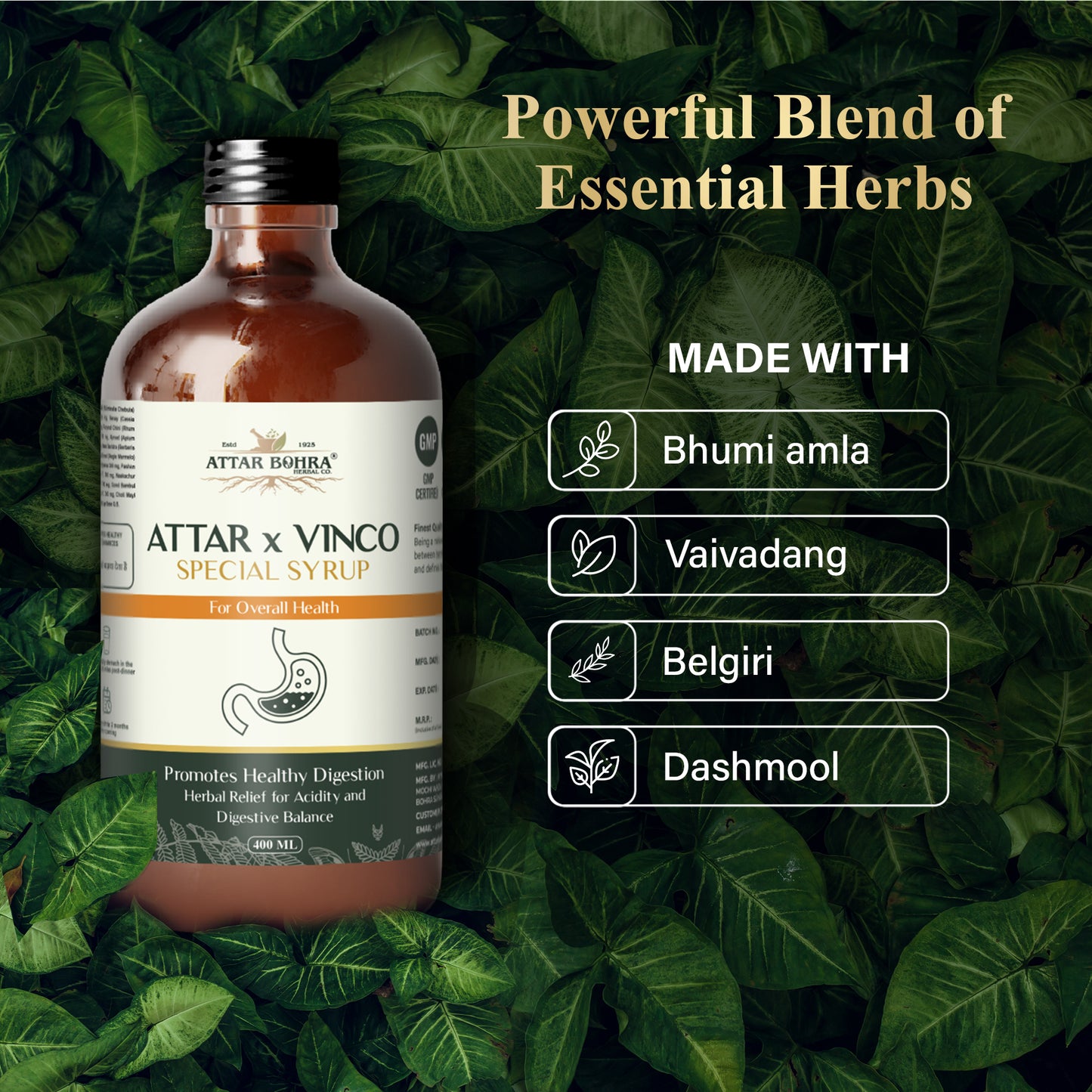 Attar x Vinco Special Syrup (400ml) | For overall health | Digestion | Gas | Acidity