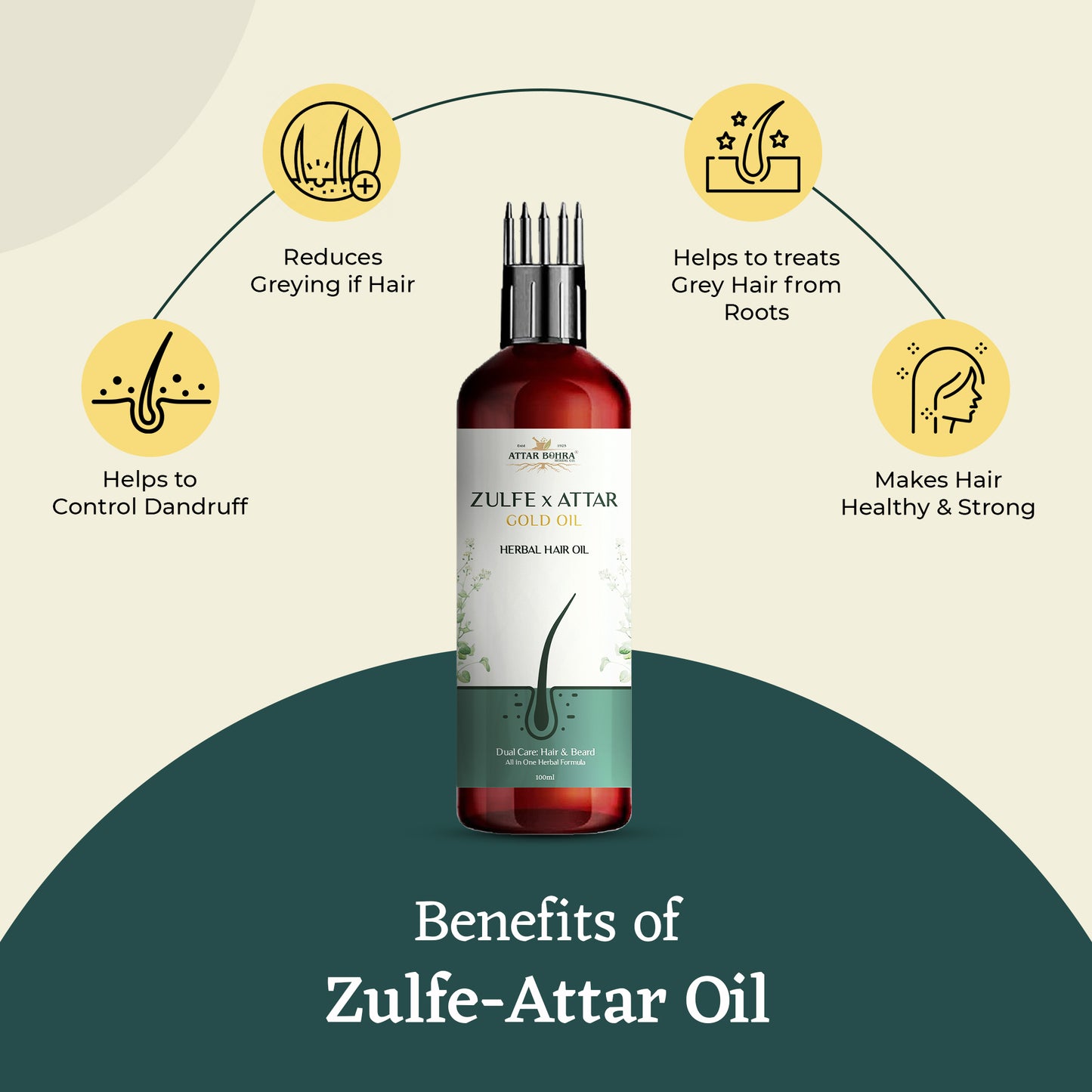 Zulfe x Attar Gold Hair Oil (100ml) | For hair growth | Dandruff | Stops greying of hair